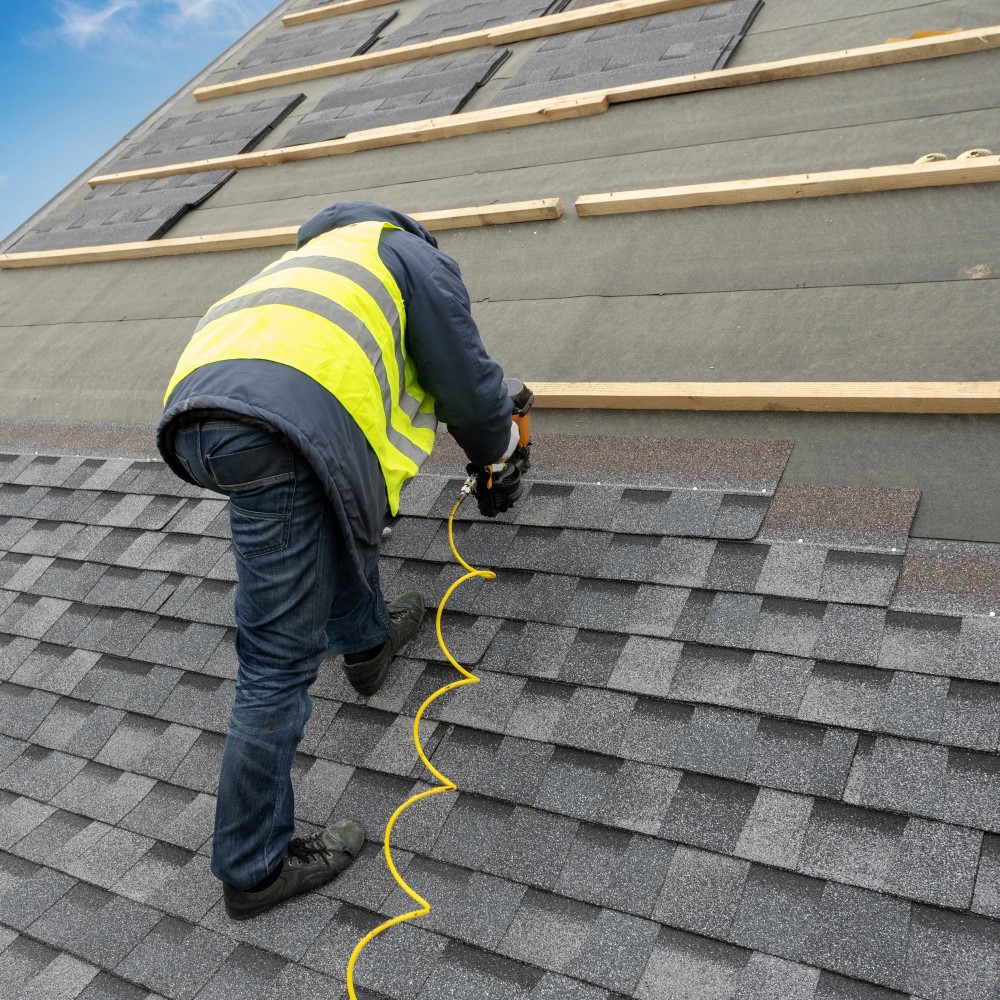 A detailed view of roof replacement near me in progress